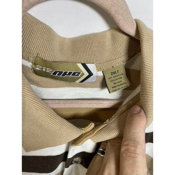 212 NYC Polo‎ Shirt Adult 2XL Beige Striped Button Golfer Rugby Mens - Picture 4 of 8